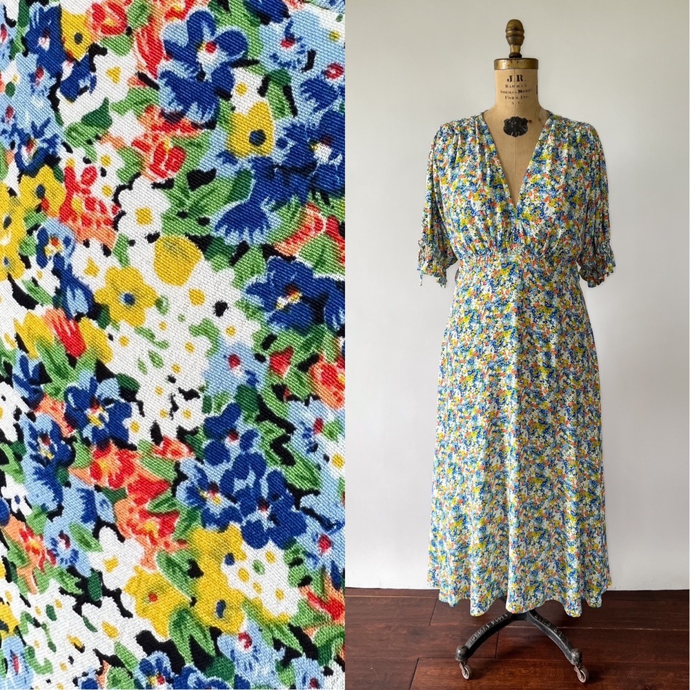 FAITHFULL the BRAND Vionette Multi Floral Rayon Meiji Midi Dress Size XL US 10
